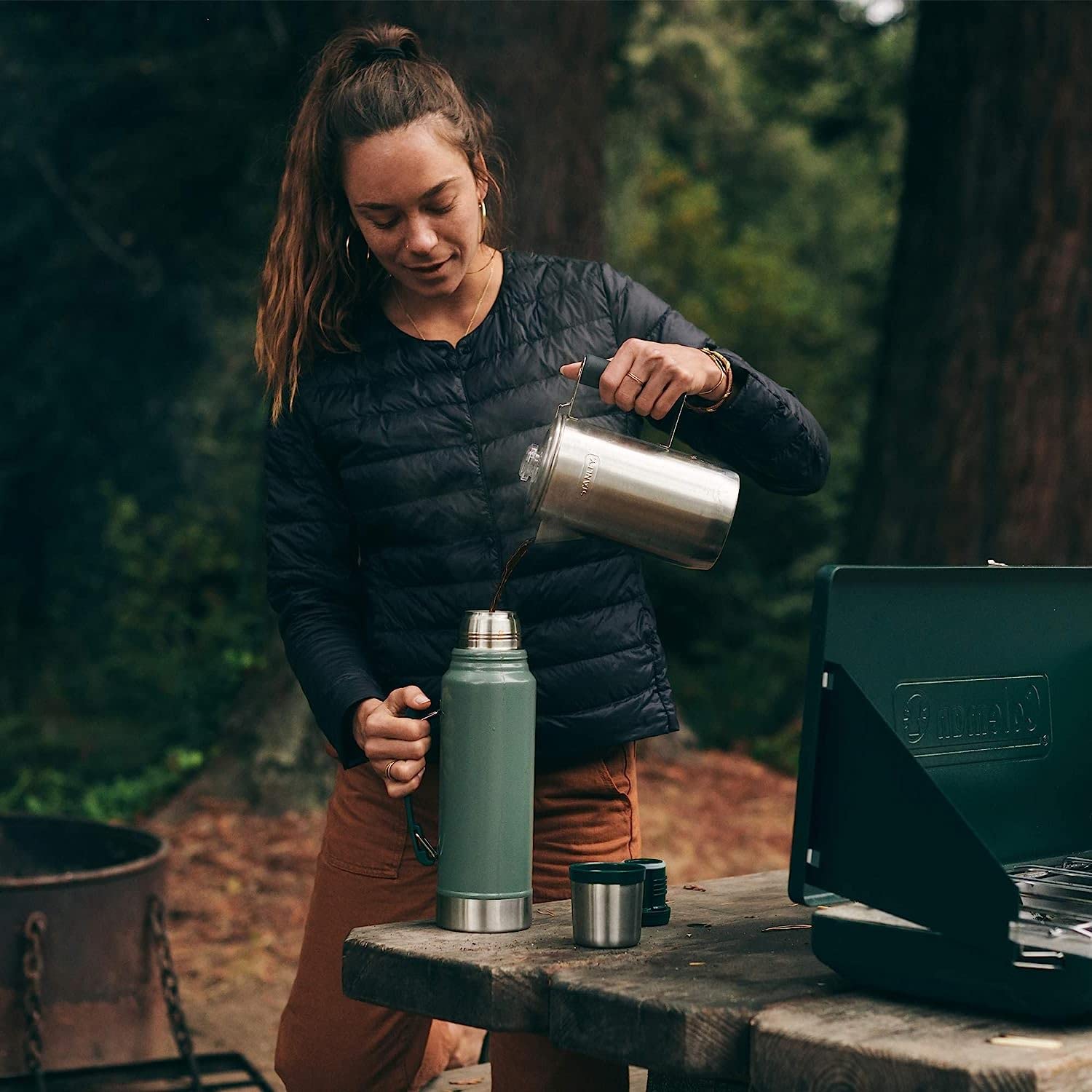 Stanley bottle inside a backpack demonstrating travel durability and leak resistance