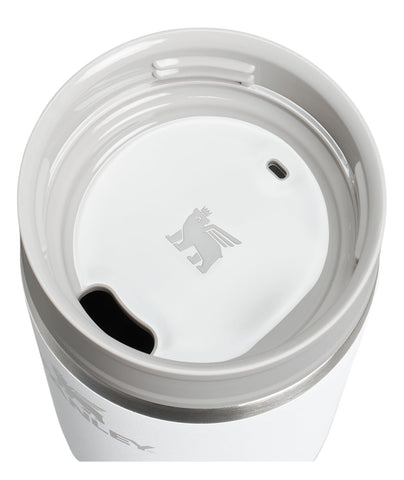 STANLEY two-piece drink-through lid close-up demonstrating spill control
