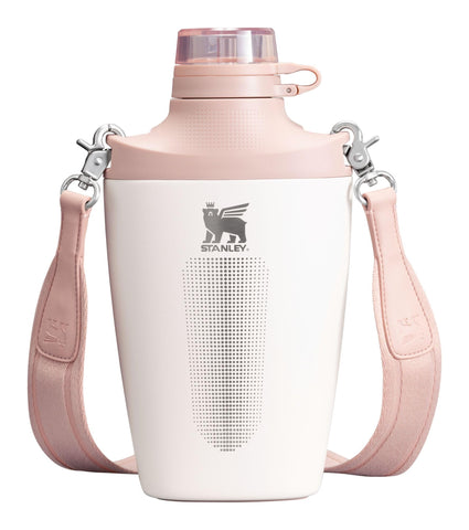 Stanley Cross Bottle front view in Rose Quartz showing sleek design and carry strap benefit