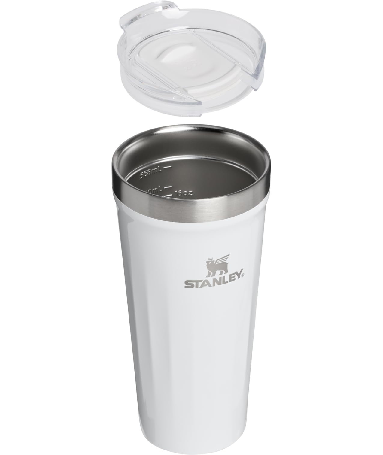 STANLEY lid close-up displaying pour-through stopper and easy-sip benefit