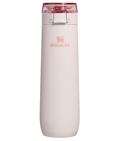 STANLEY Flowstate front view showing slim Rose Quartz bottle and branding benefit portability