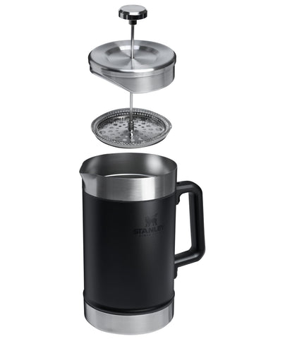 STANLEY lid and plunger detail highlighting ergonomic handle and heat retention benefit