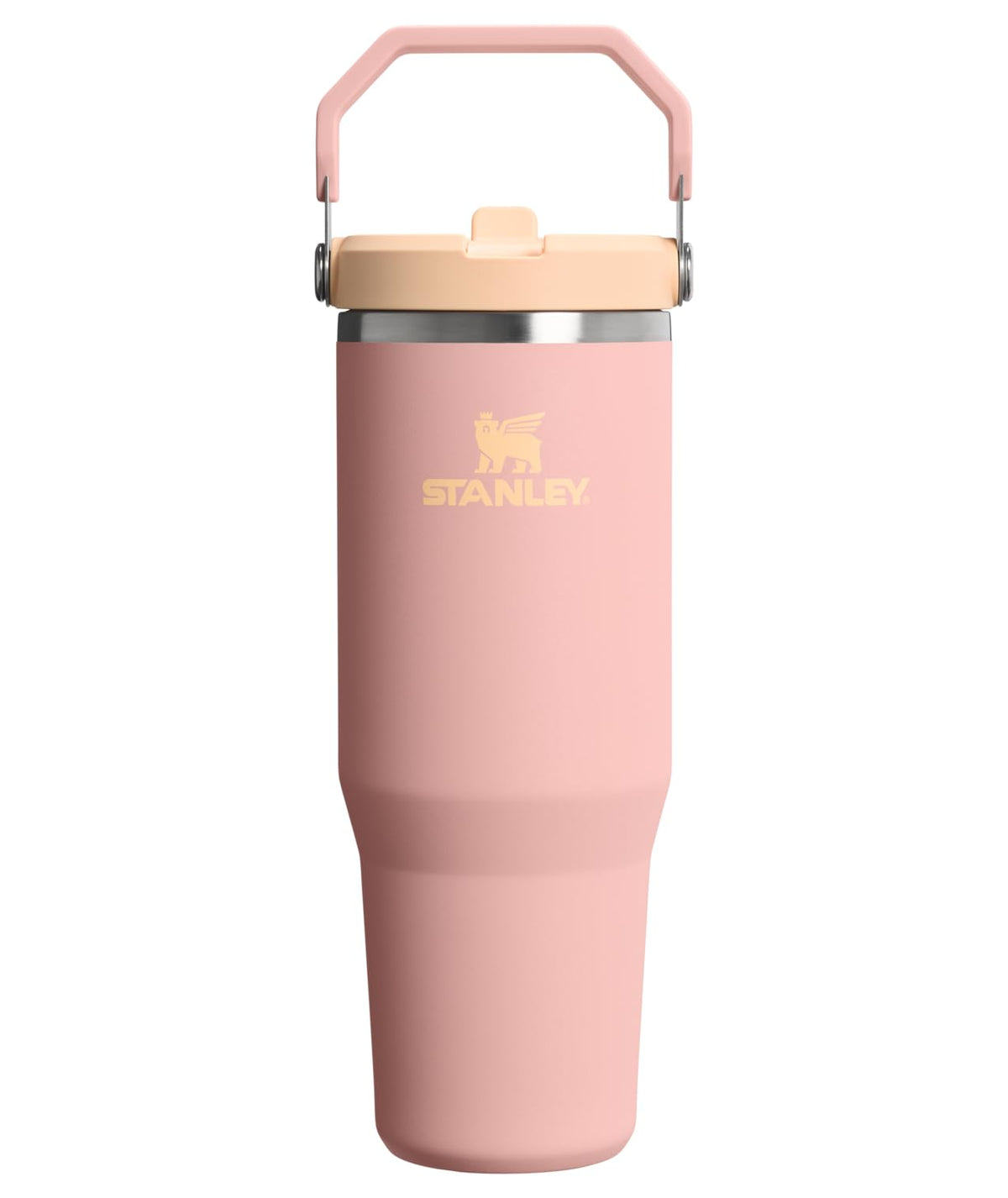 STANLEY front view peach rose tumbler showing compact design and easy carry