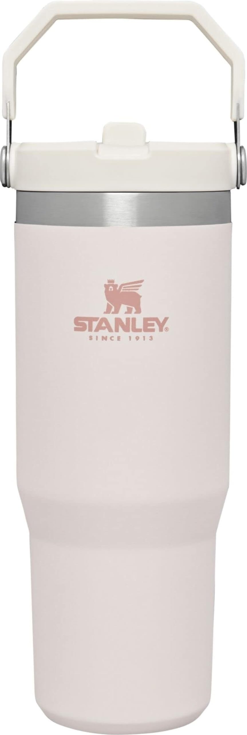 STANLEY IceFlow front view showing rose quartz finish and secure lid, durable and stylish