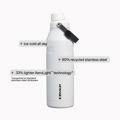 STANLEY bottle in a gym bag next to weights showing convenient workout hydration