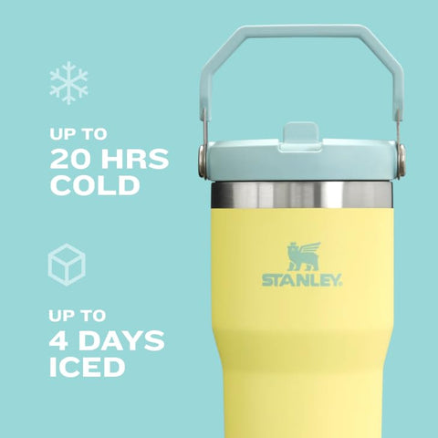 STANLEY IceFlow in car cupholder showing slim base fits most vehicles, travel convenience