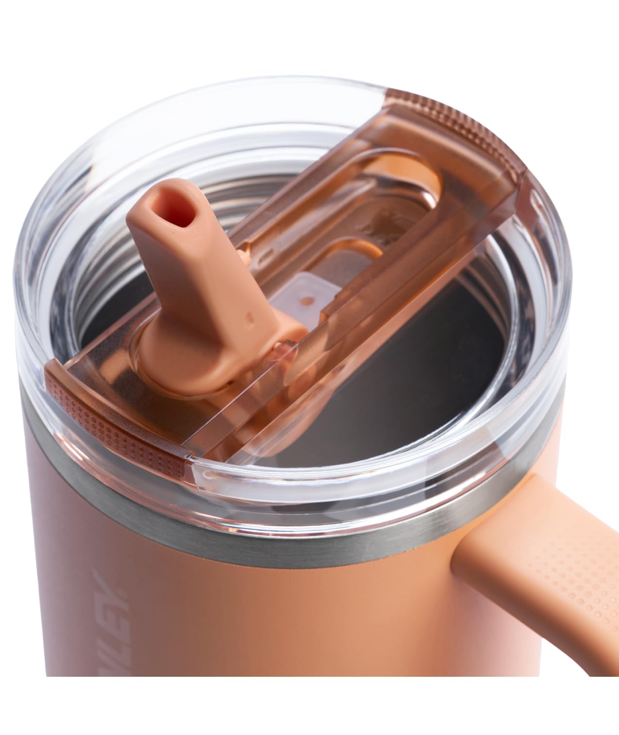 STANLEY FlowState lid close-up showing rotating cover and spill resistance benefit