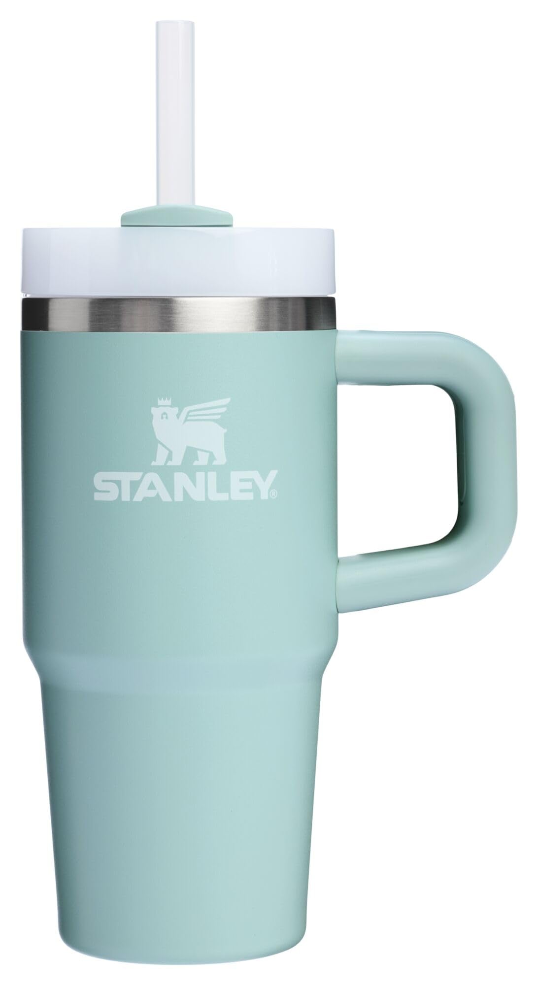 STANLEY Quencher 14 oz seafoam front view showing compact travel-ready design and color