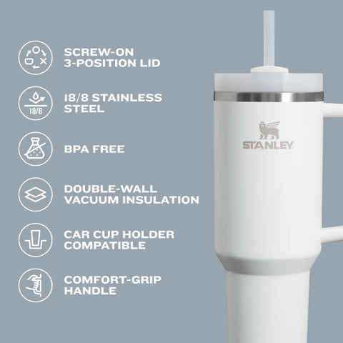 STANLEY tumbler in car cup holder demonstrating travel-friendly fit