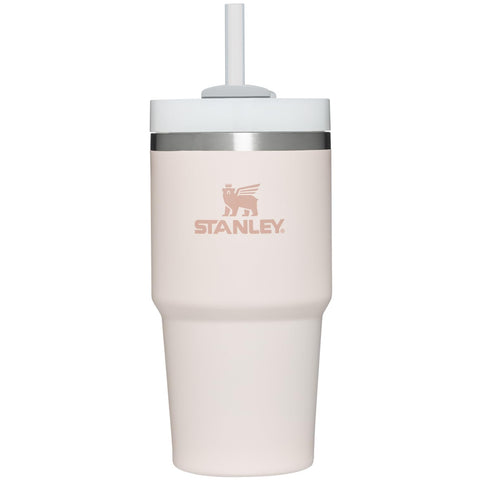 STANLEY Quencher front view showing rose quartz finish and easy-grip benefits