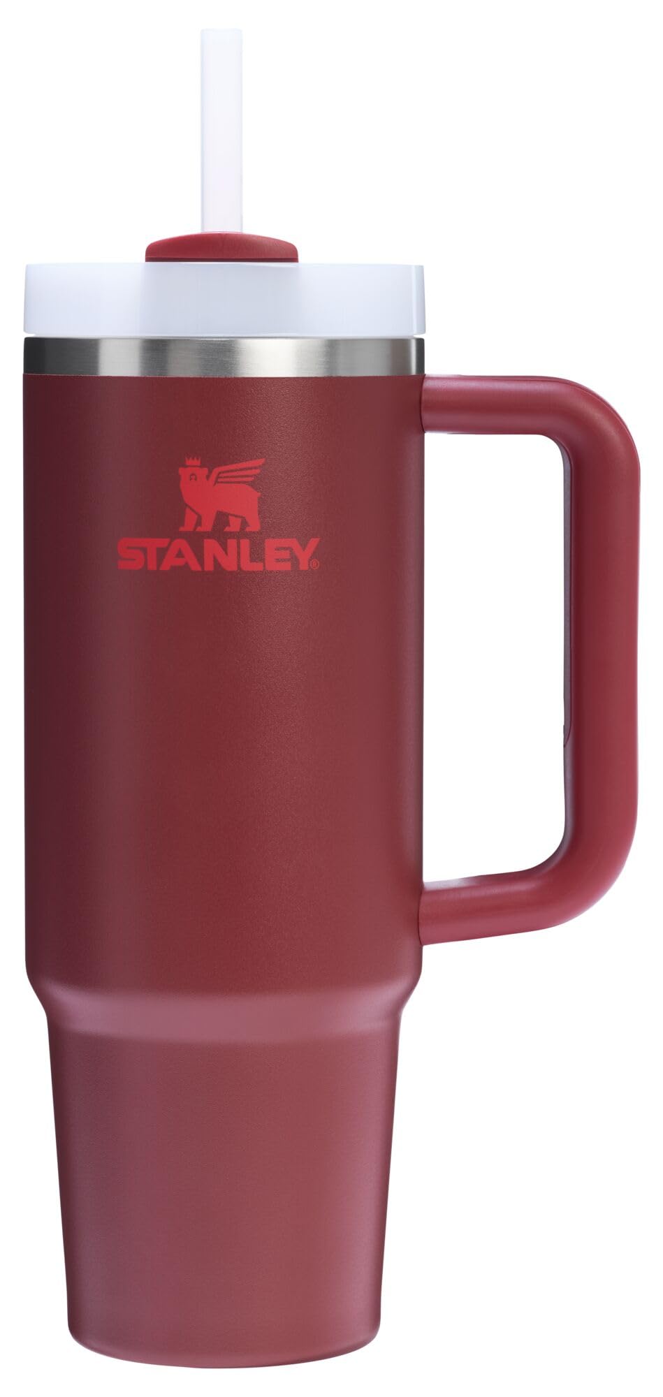 Stanley Quencher front view in cranberry showing logo and capacity benefit