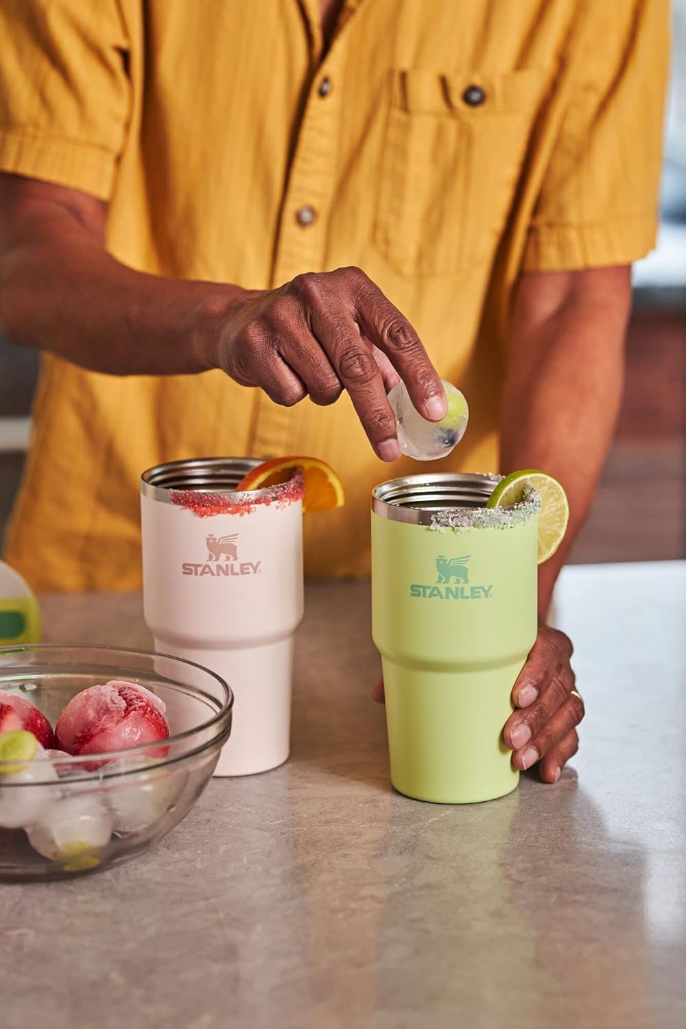 STANLEY 20 oz beside larger sizes showing capacity and portability advantage