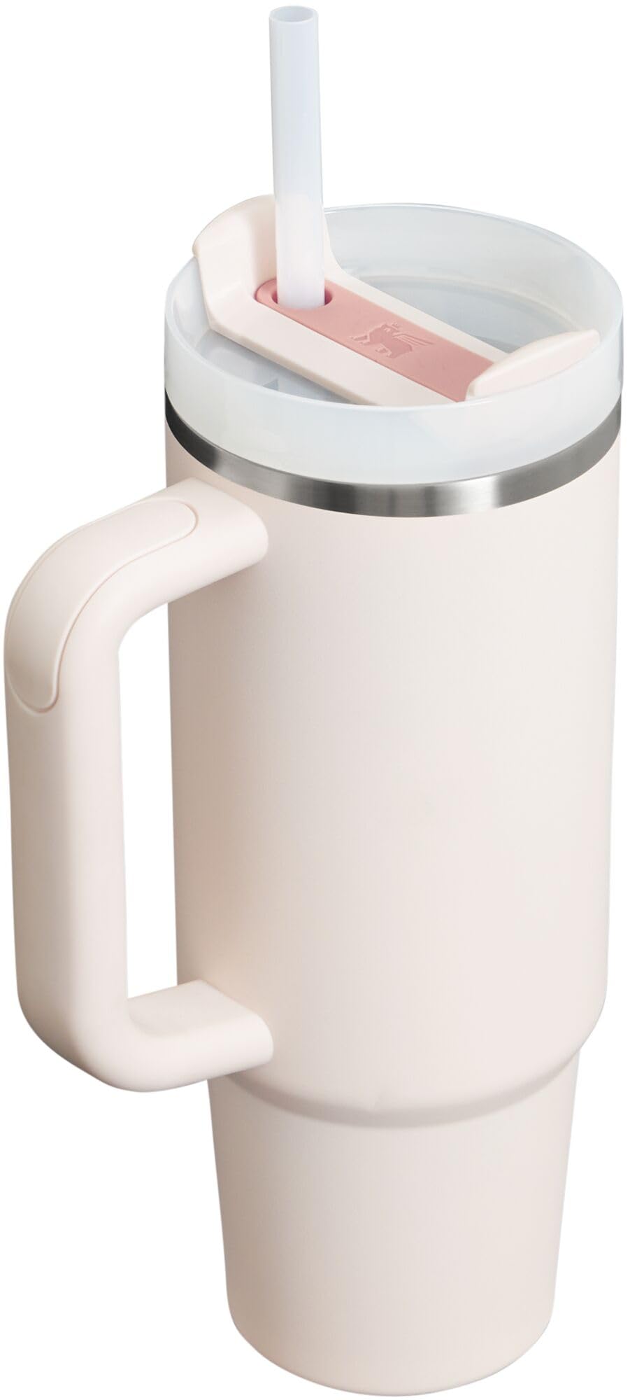 STANLEY Quencher close-up of handle and FlowState lid highlighting easy carry and splash resistance
