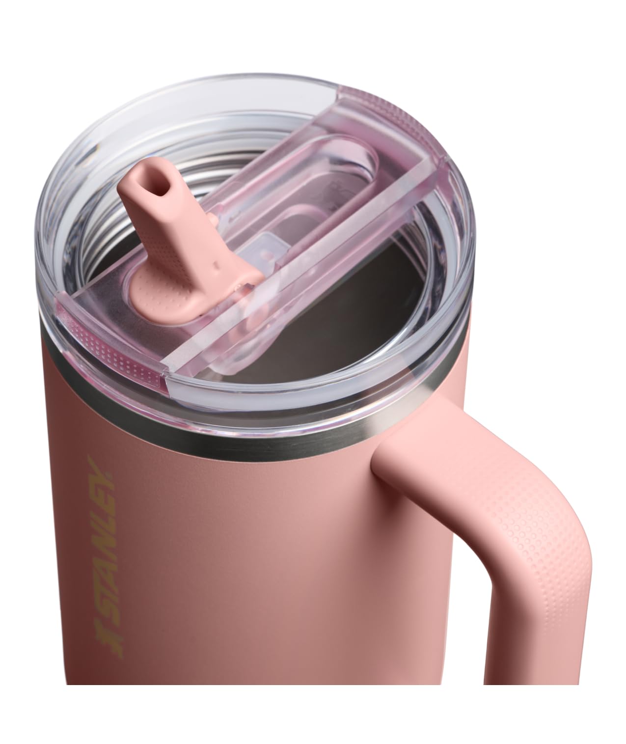 STANLEY lid close-up highlighting leakproof design and easy cleaning benefit