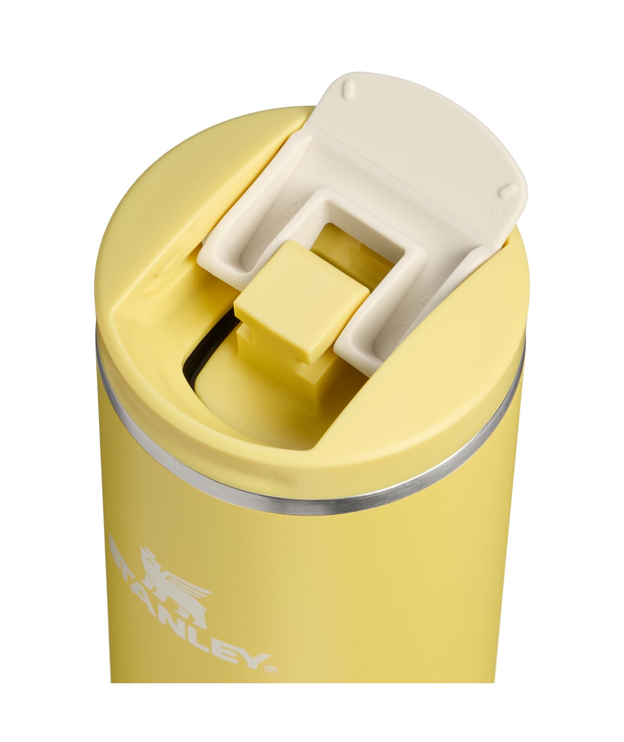 STANLEY flip-top lid detail displaying leakproof lock and convenient sip access