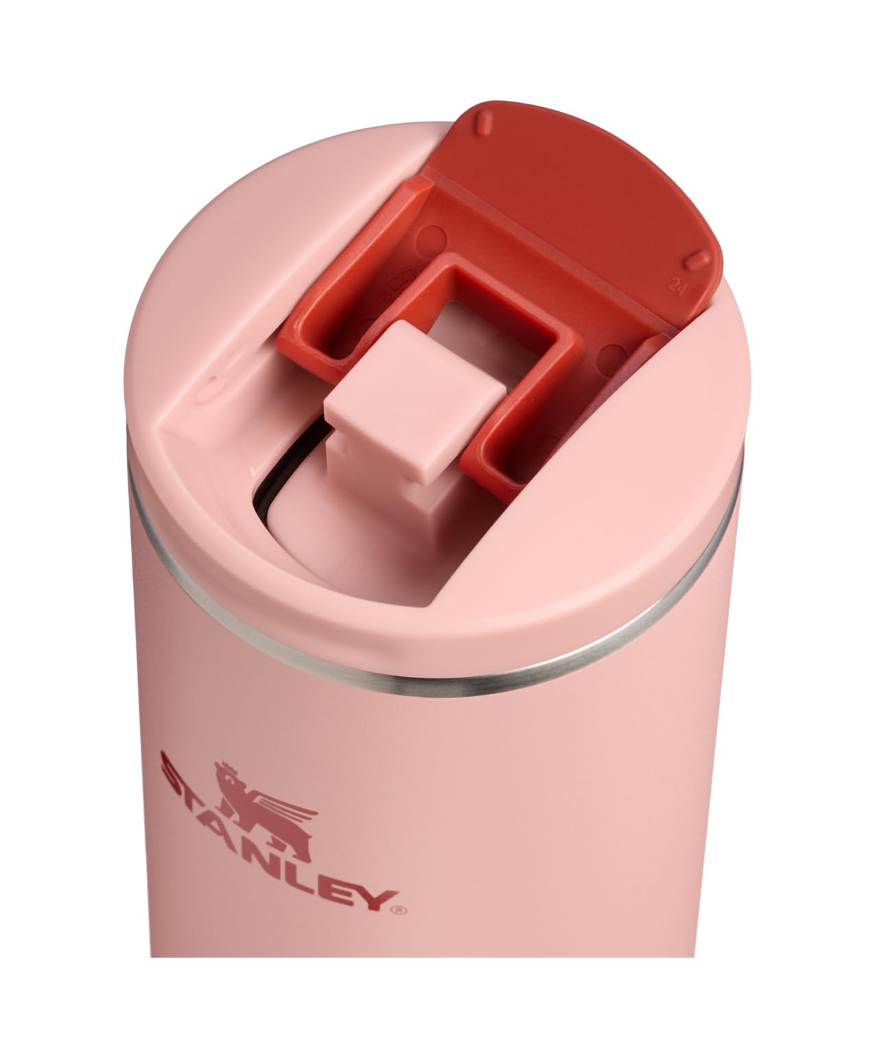 STANLEY flip-top lid detail highlighting leakproof lock and easy sip