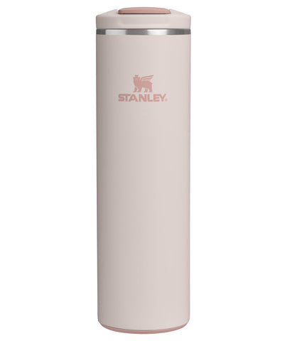 STANLEY Transit FlipTop Mug front view showing rose quartz finish and slim profile for easy carrying