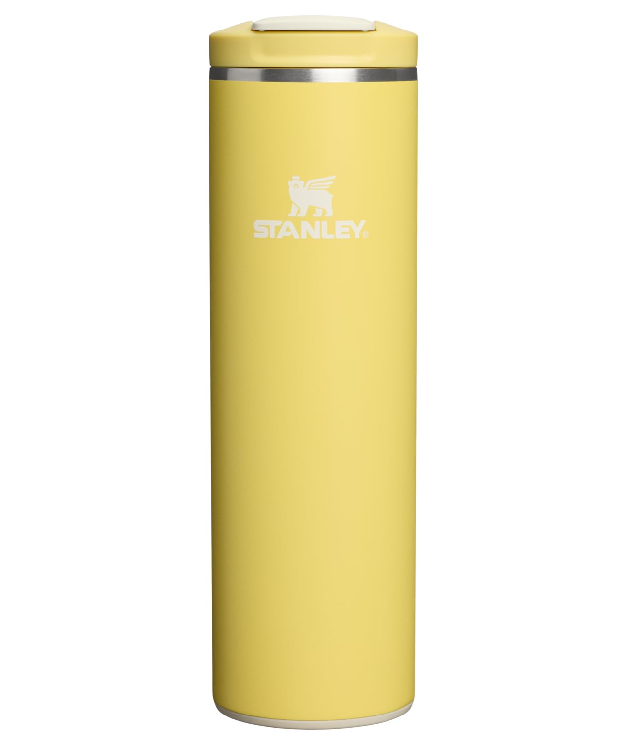 STANLEY Transit mug front view shows daffodil color and compact design for easy carrying