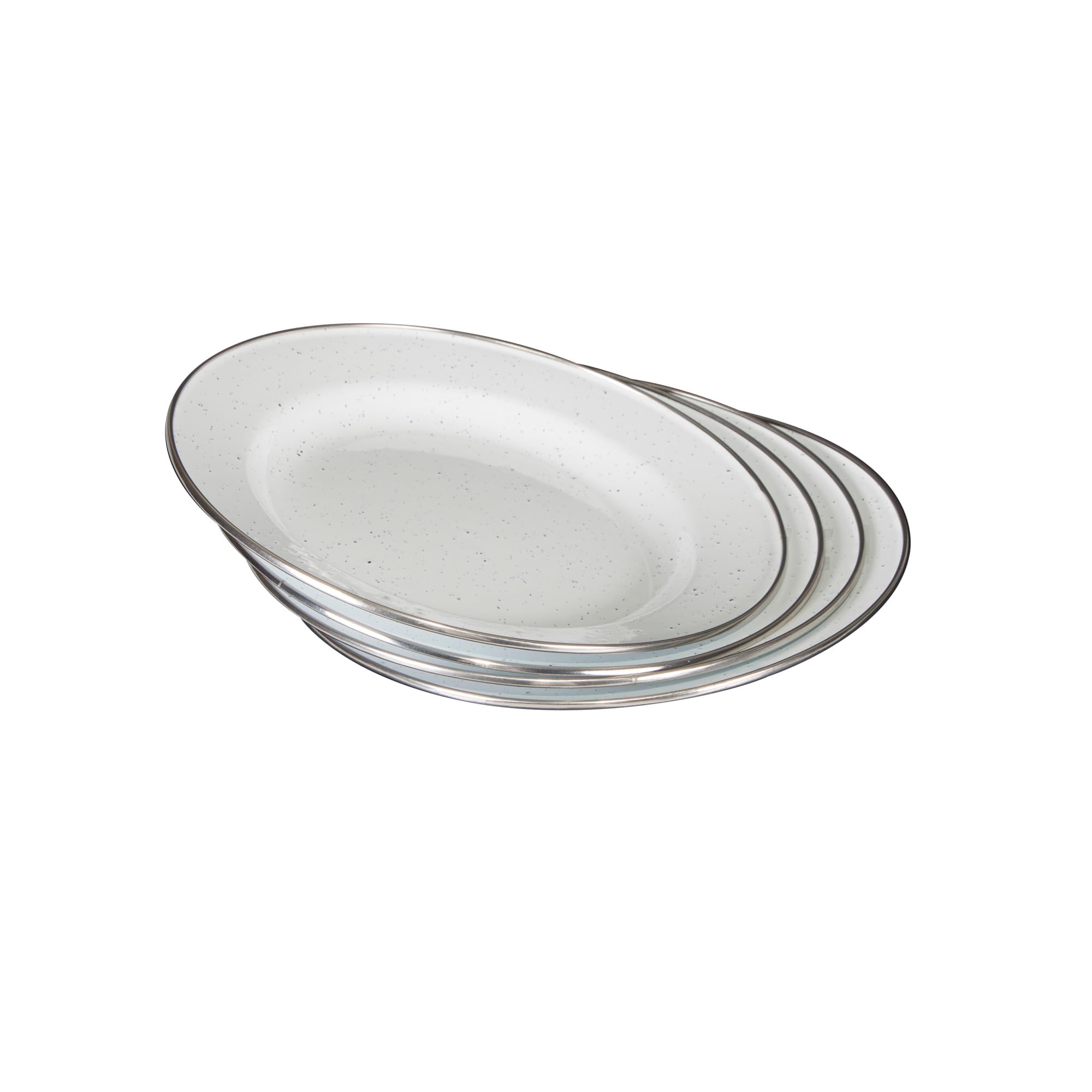 Stansport close-up of enamel plate edge highlighting chip-resistant glaze