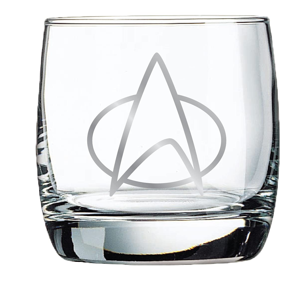Star Trek glass logo reverse detail showing TNG title engraving for collector appeal