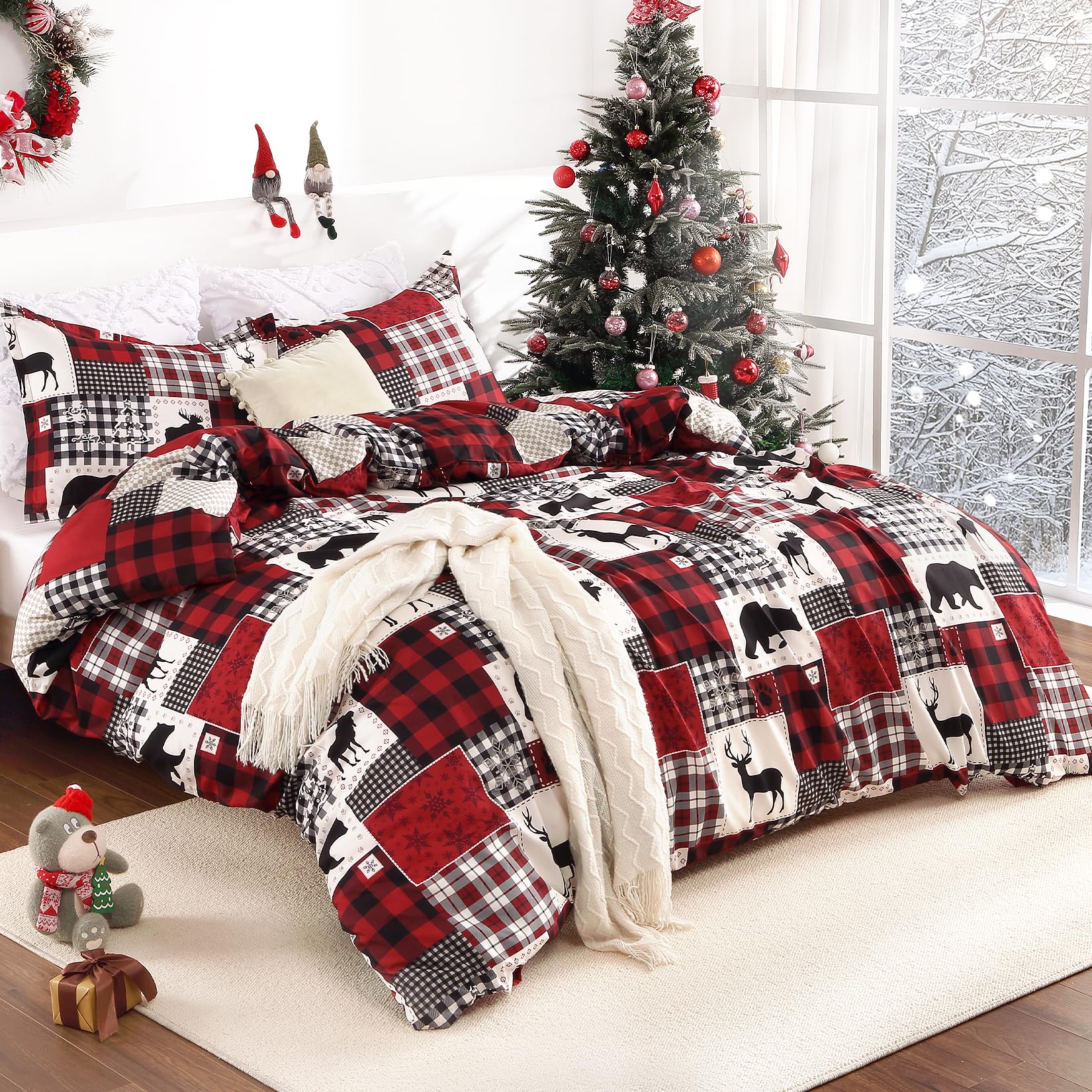 STARBEDIA reversible patterns plaid and reindeer view offering versatile seasonal styling benefits