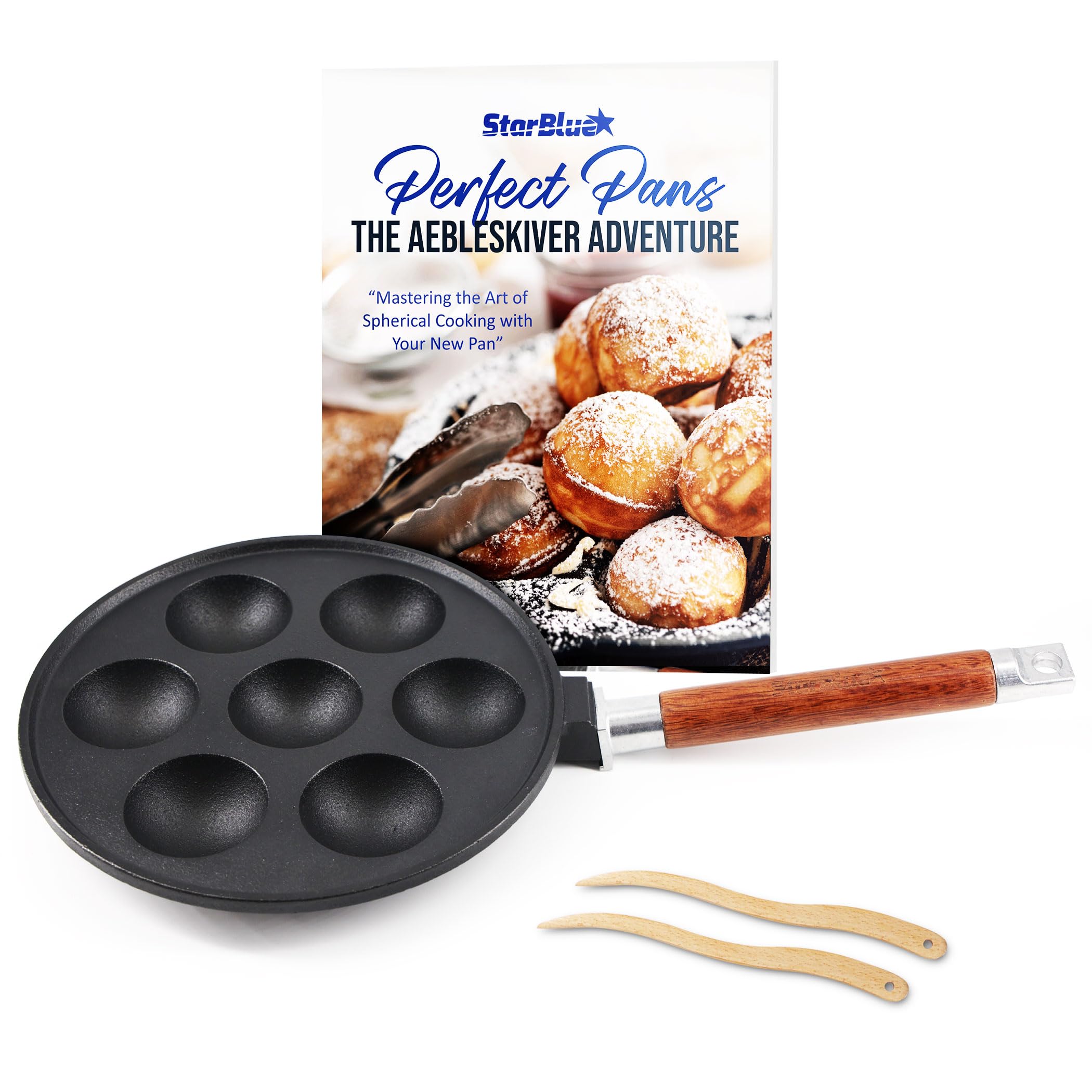 StarBlue pan front packaging showing included sticks and recipe book benefit