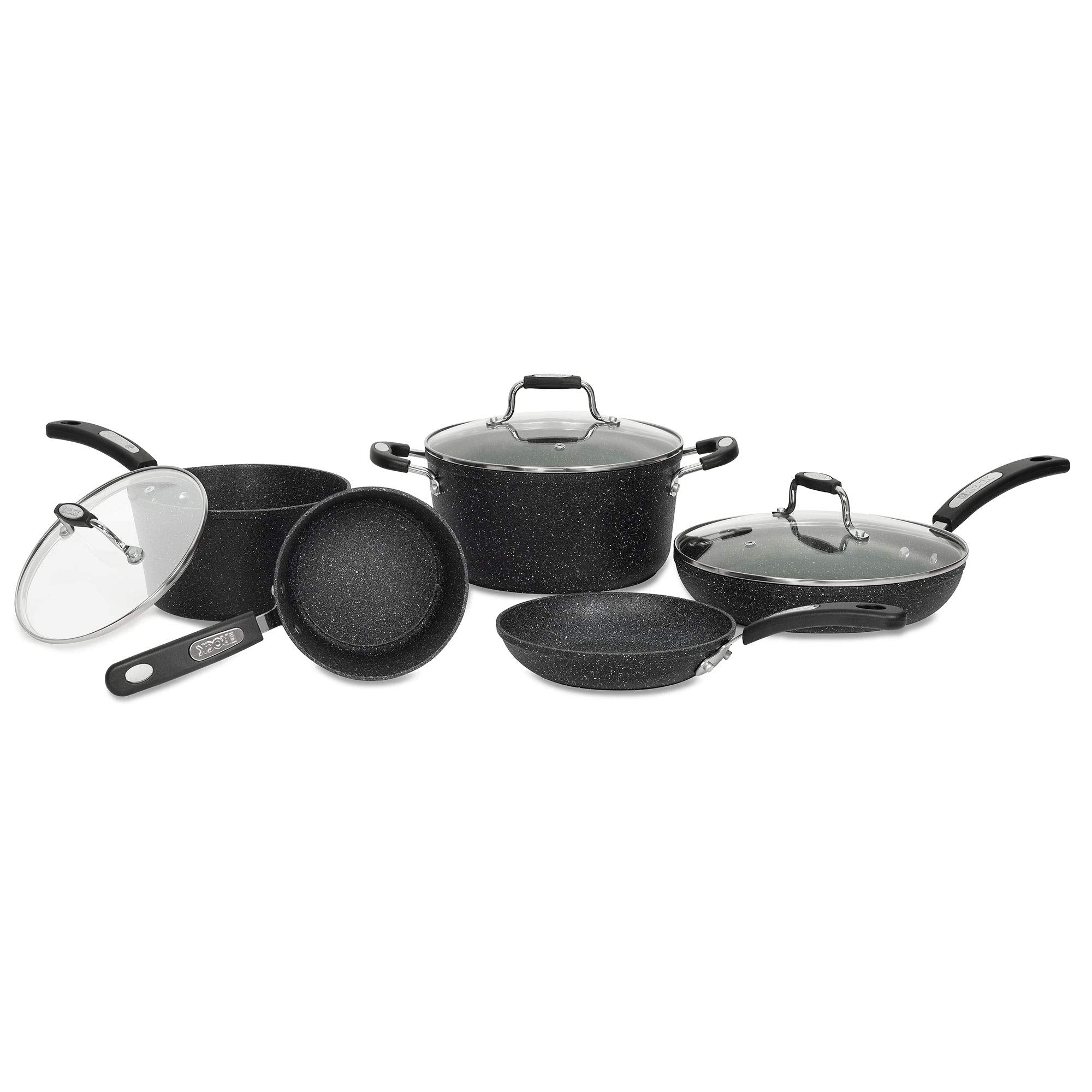 Starfrit front view of 8-piece set showing lids and pans for easy meal prep