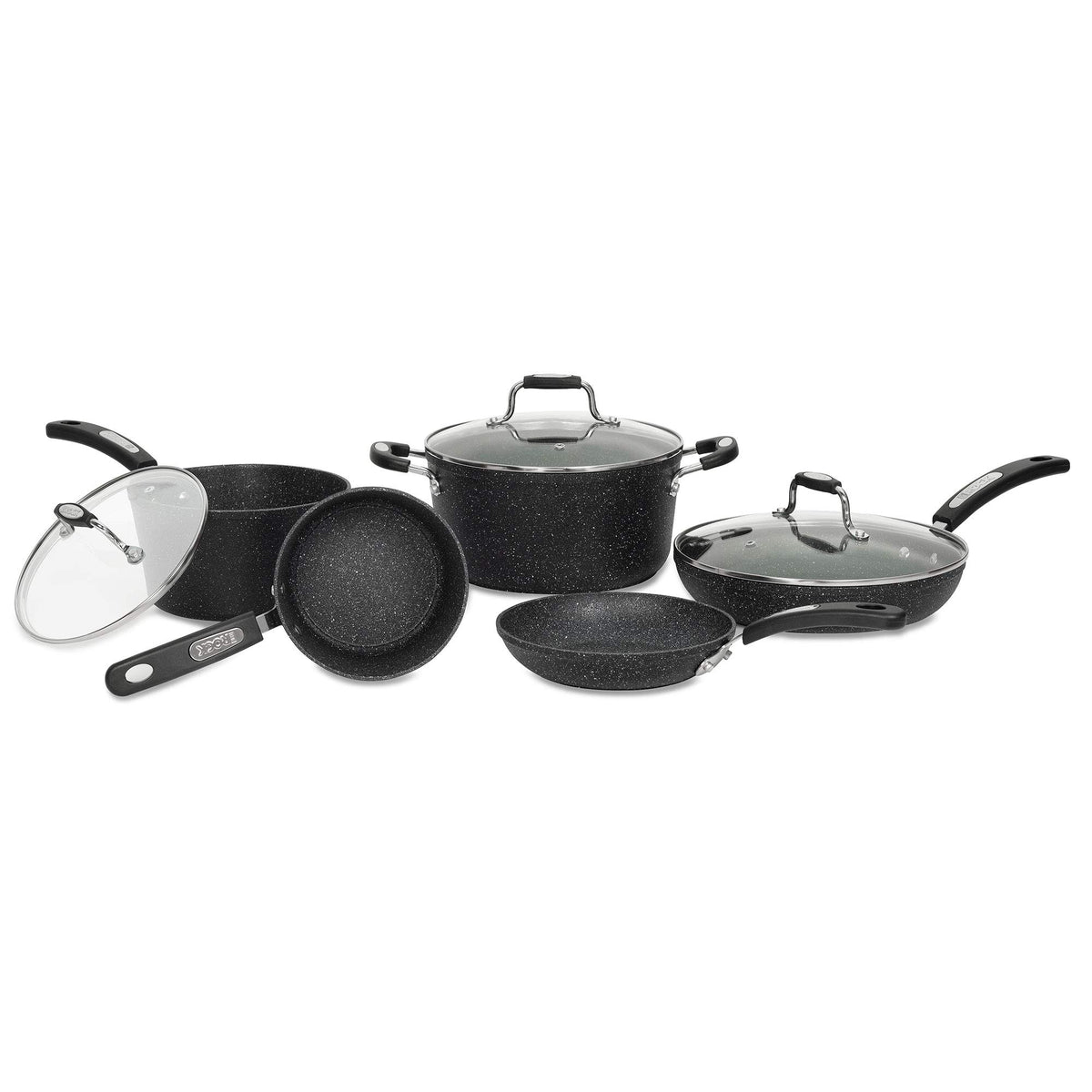 Starfrit front view of 8-piece set showing lids and pans for easy meal prep