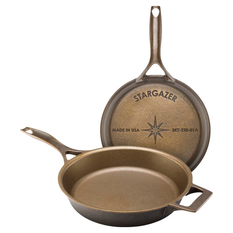 Stargazer 12-inch skillet front view showing finished exterior and cooking space benefit