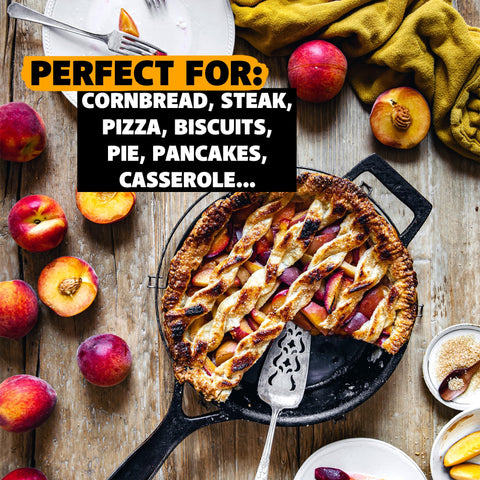 Stargazer skillet next to utensils showing size and capacity for family meals benefit