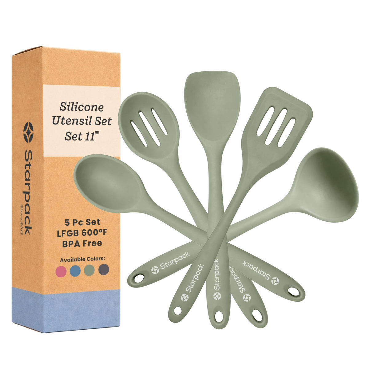 StarPack Home front packaging showing sage green 5-piece set and benefits