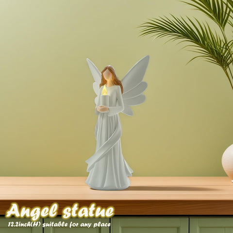 Starryfill angel on mantel in living room creating elegant, comforting decor vibe