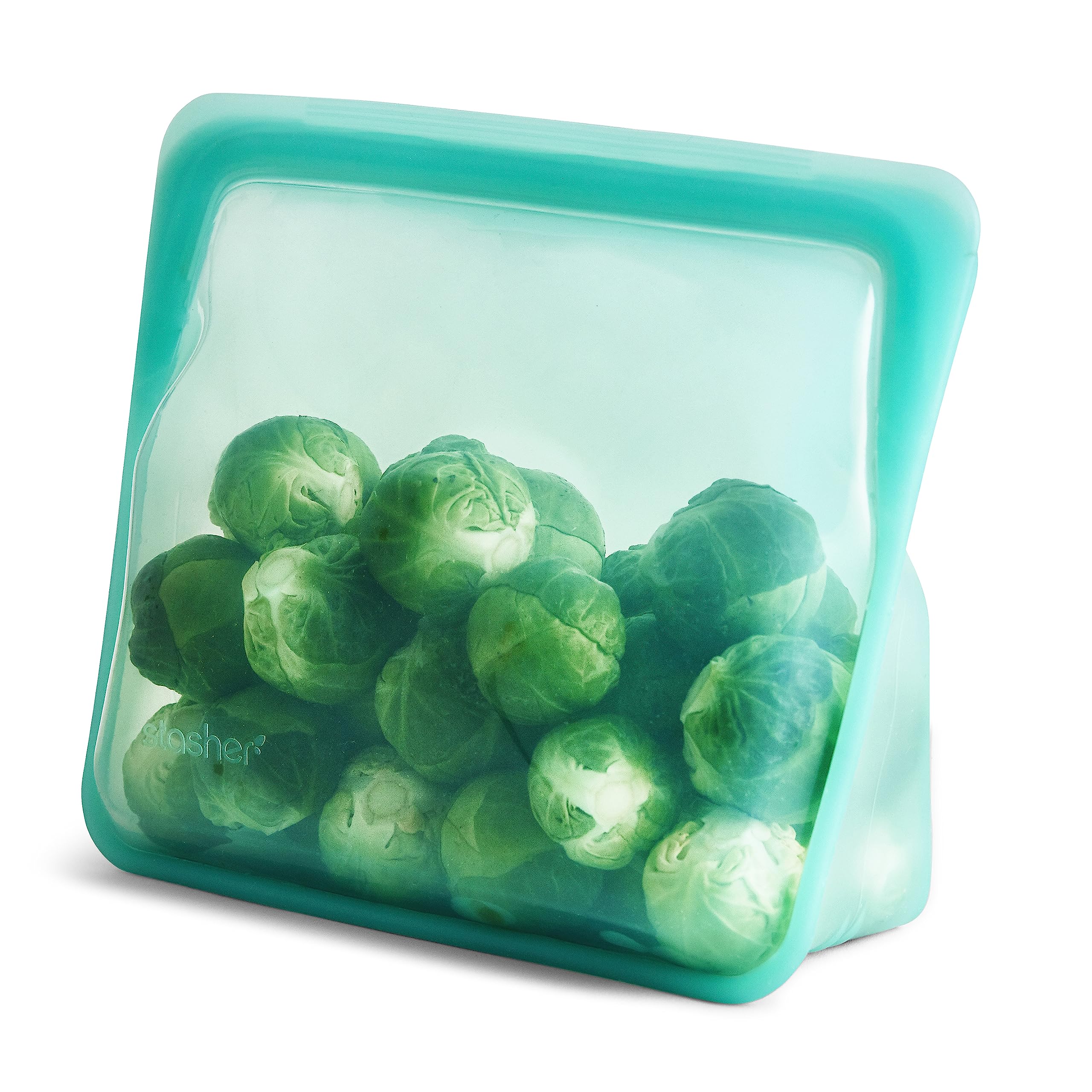 Stasher aqua front packaging showing mid bag and capacity benefit
