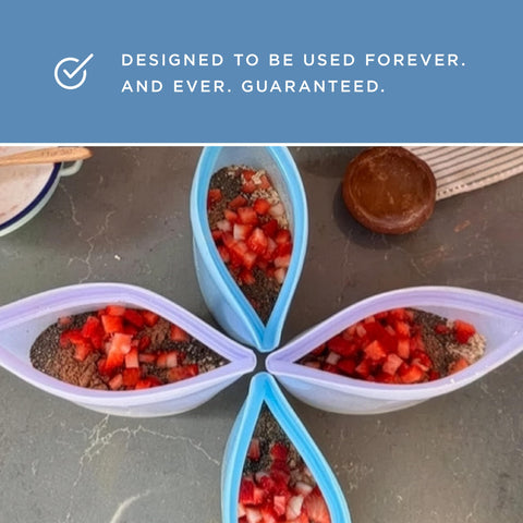 Stasher bowl on kitchen counter with fresh ingredients showing everyday use
