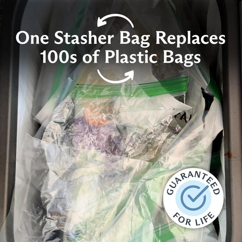 Stasher bags on a kitchen counter illustrating reusable eco-friendly switching
