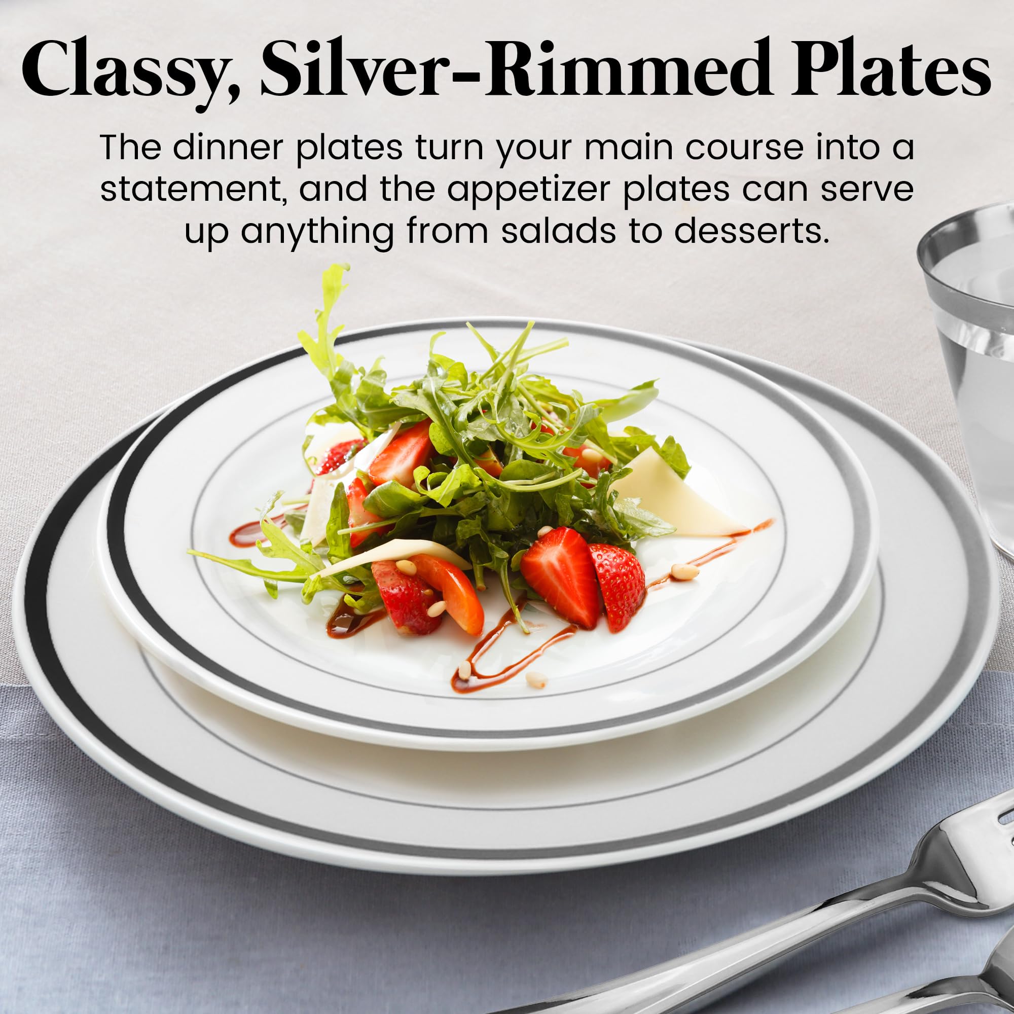 Stately Elegance silver plastic forks knives spoons together demonstrating premium feel
