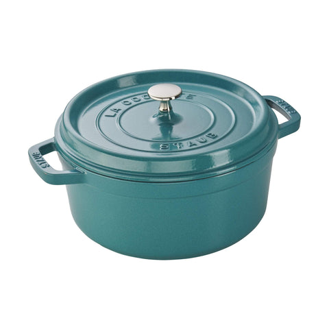 STAUB front view turquoise cocotte showcasing elegant finish and serving-ready look