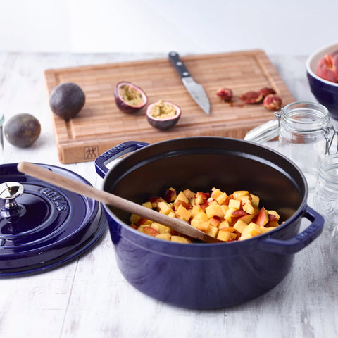 STAUB cocotte on induction cooktop showing compatibility and even heating