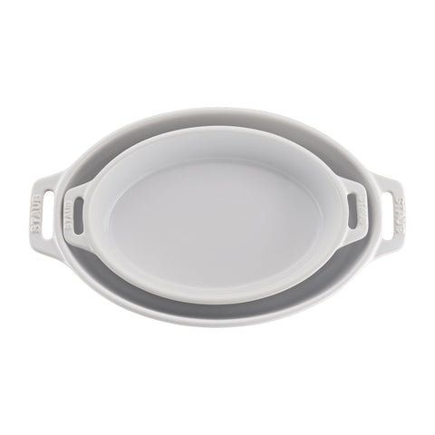 STAUB baking dish on table with food showing attractive oven-to-table presentation