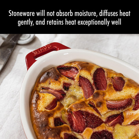 Staub set baking in an oven demonstrating high-temperature durability benefit