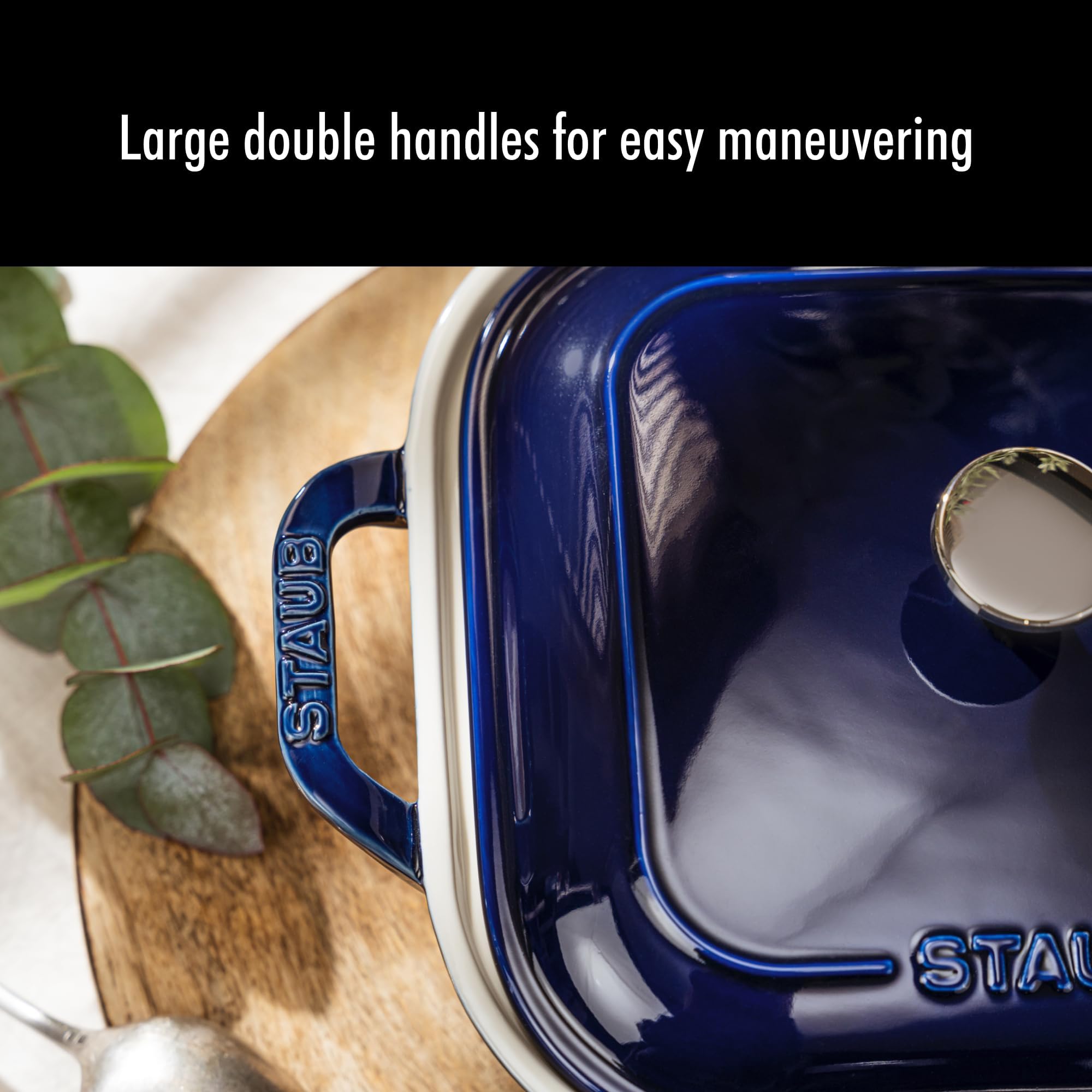 STAUB set in oven with casserole, high-heat baking performance benefit