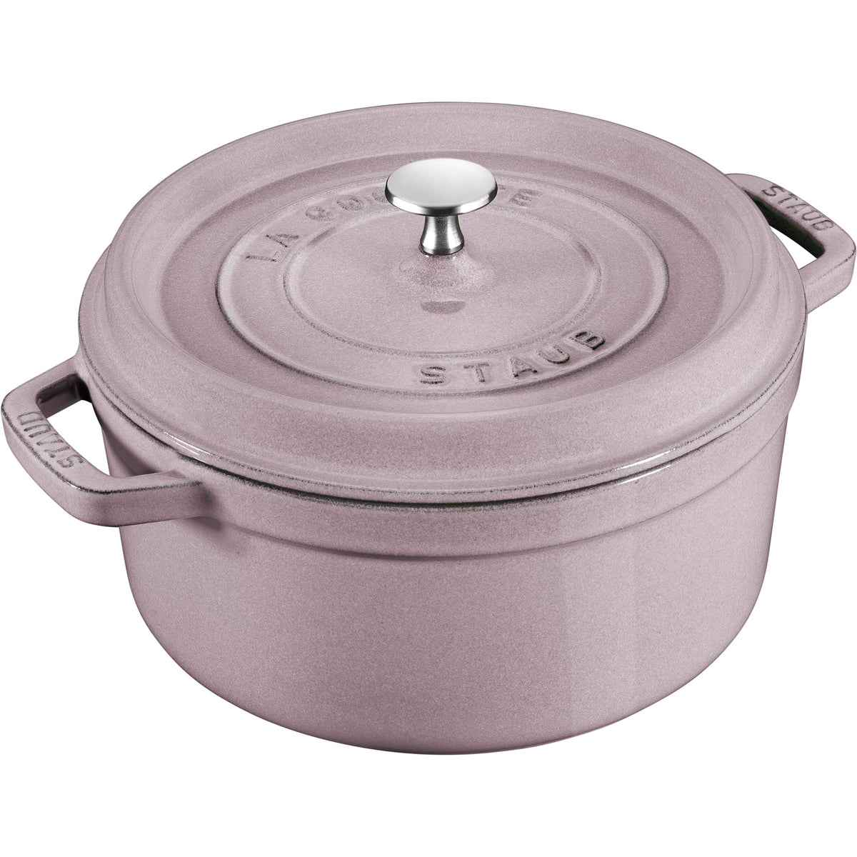 Staub lilac cocotte front view showing color and shape for attractive serving