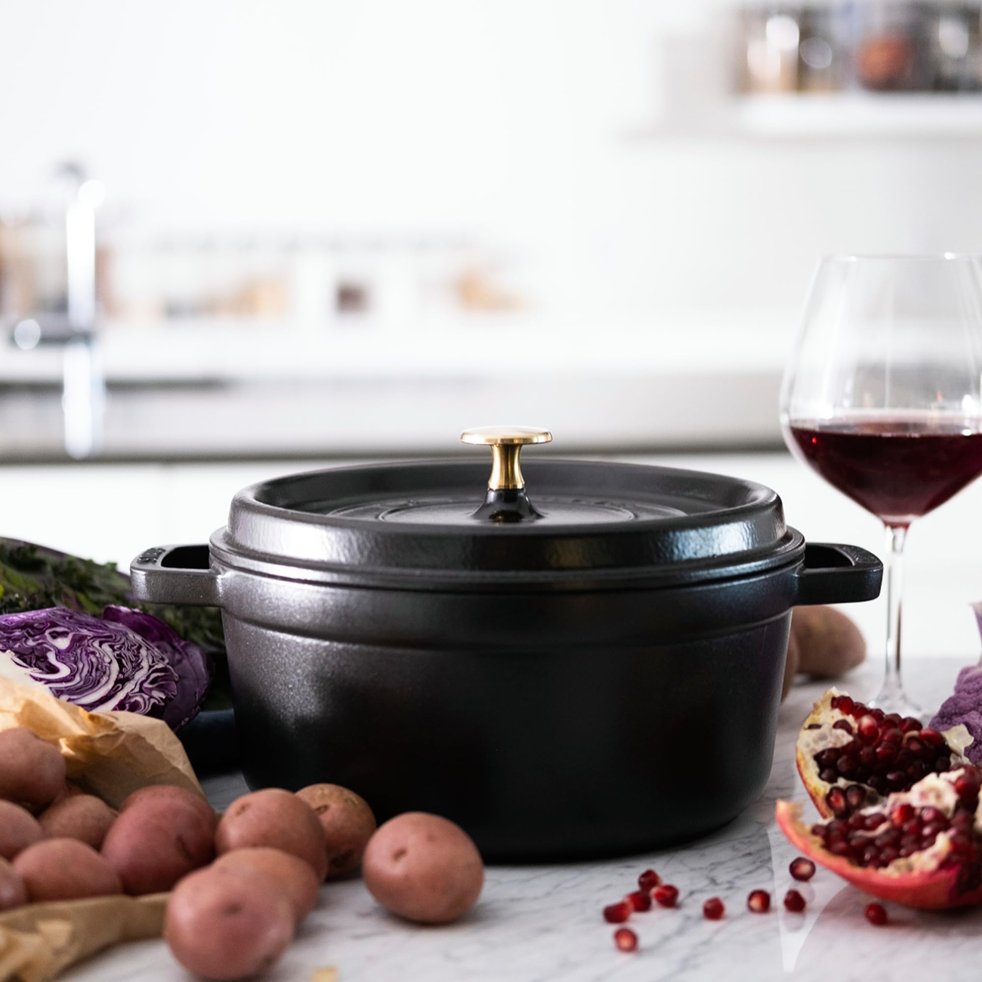 STAUB matte black interior close-up showing enamel texture for superior browning