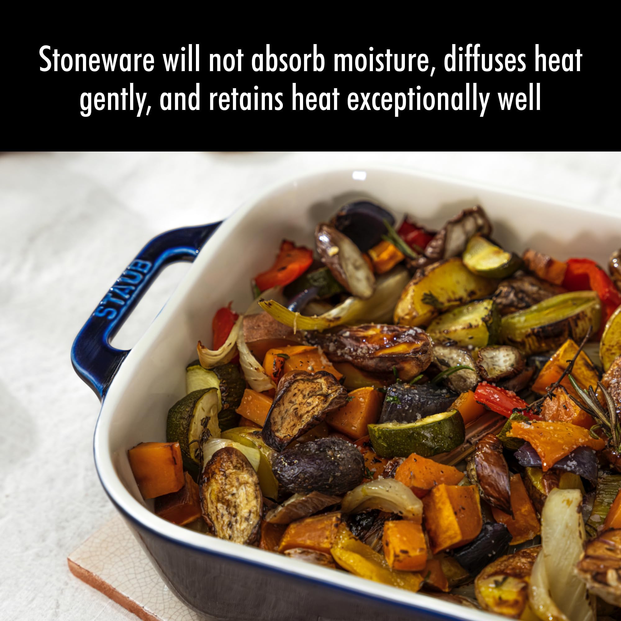 STAUB pieces on dining table styled, oven-to-table elegance benefit