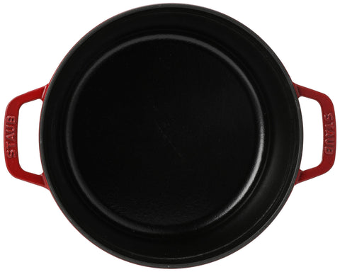 Staub pot on a gas stove demonstrating even heat distribution and versatility