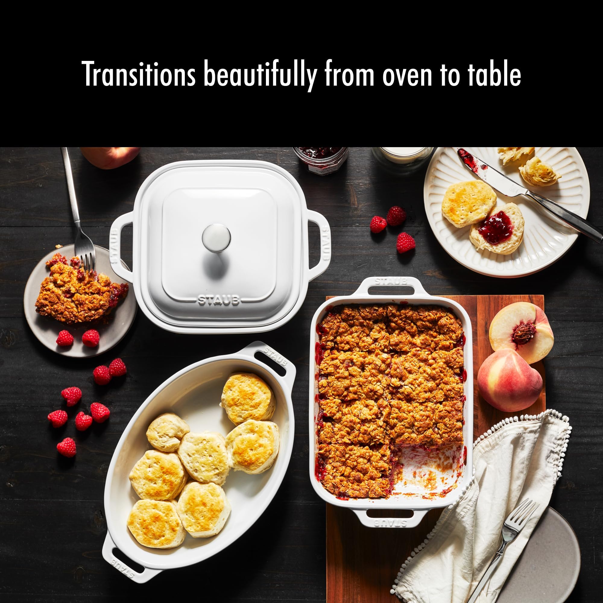 STAUB oval baking dish holding a gratin for attractive serving
