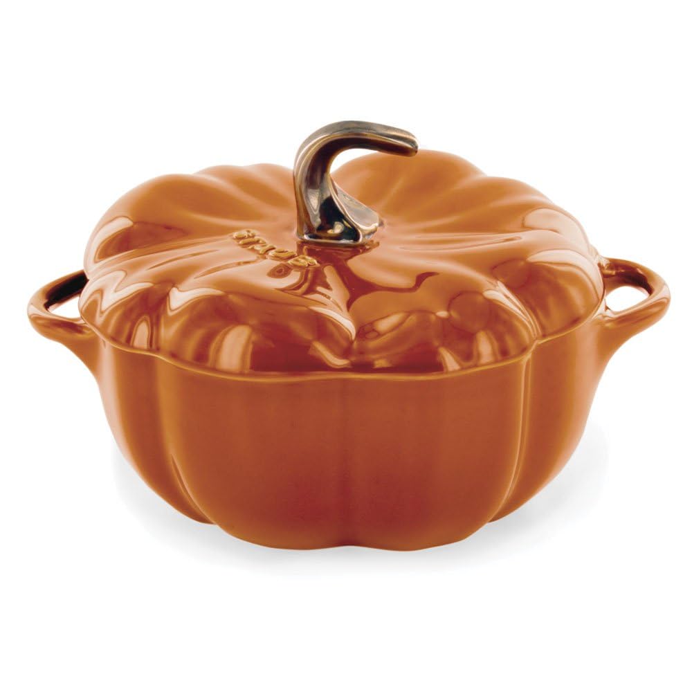 STAUB front view of burnt orange pumpkin cocotte showing elegant shape and oven-to-table appeal