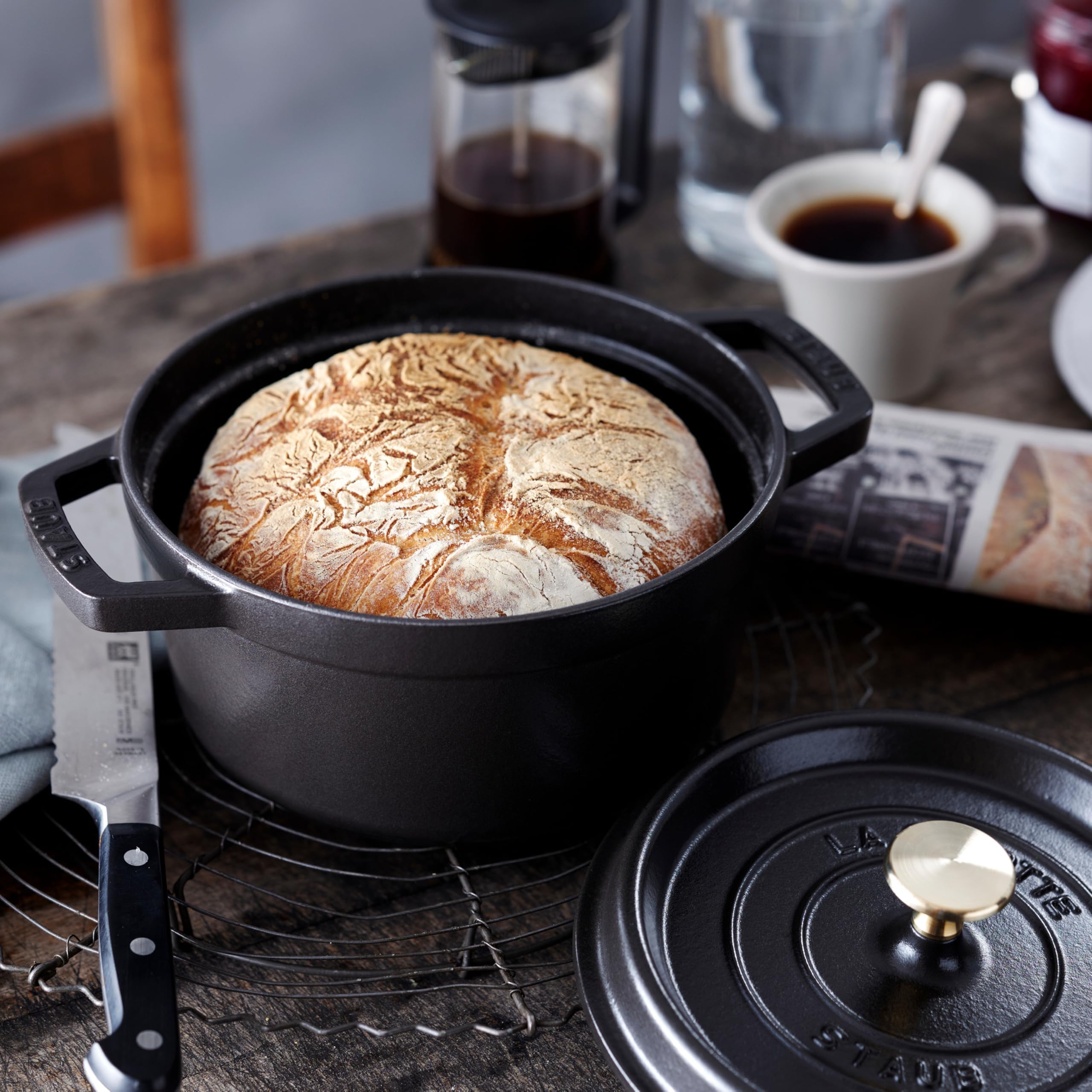STAUB Dutch oven served on table highlighting attractive presentation and durability