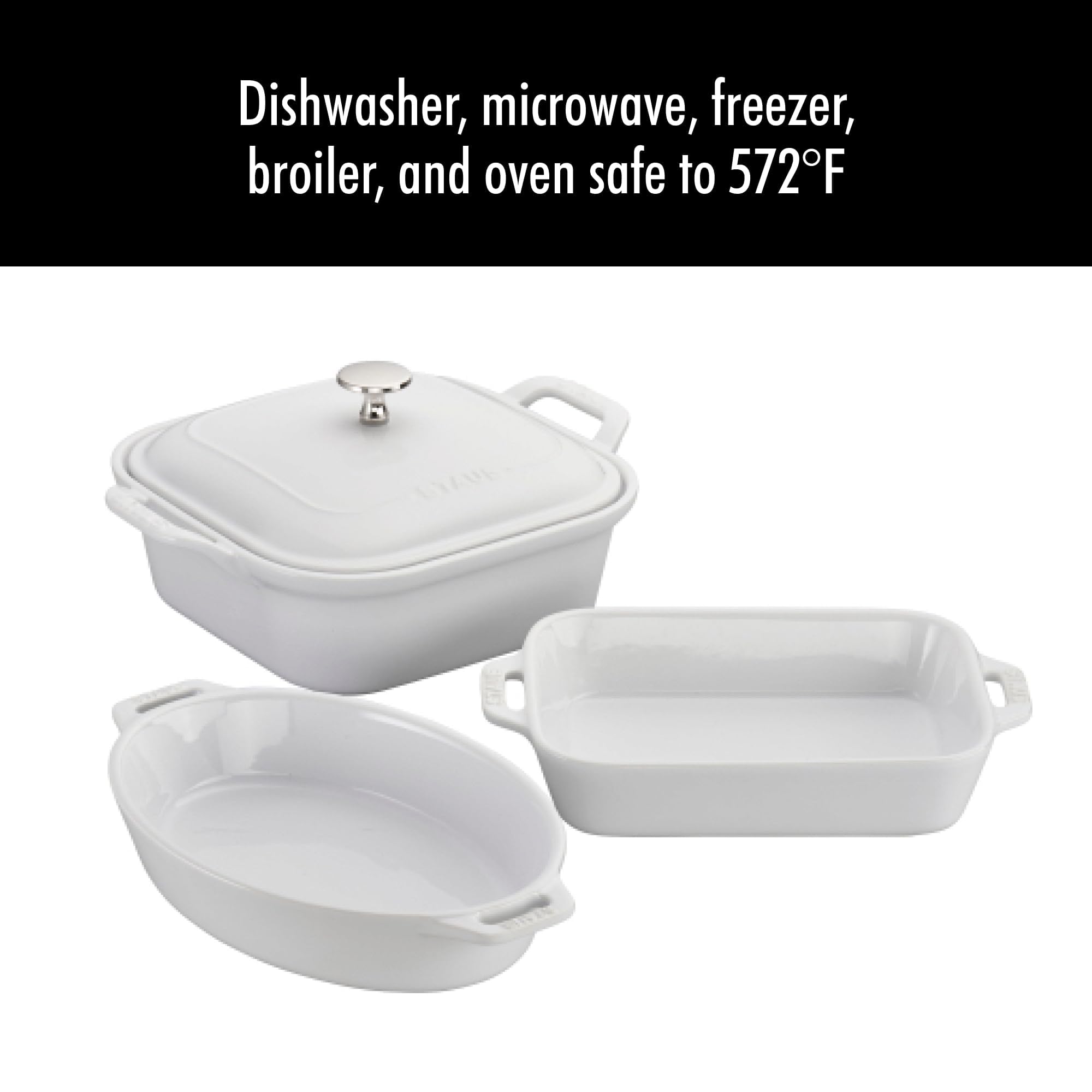 STAUB pieces side-by-side to show compact sizes and storage convenience