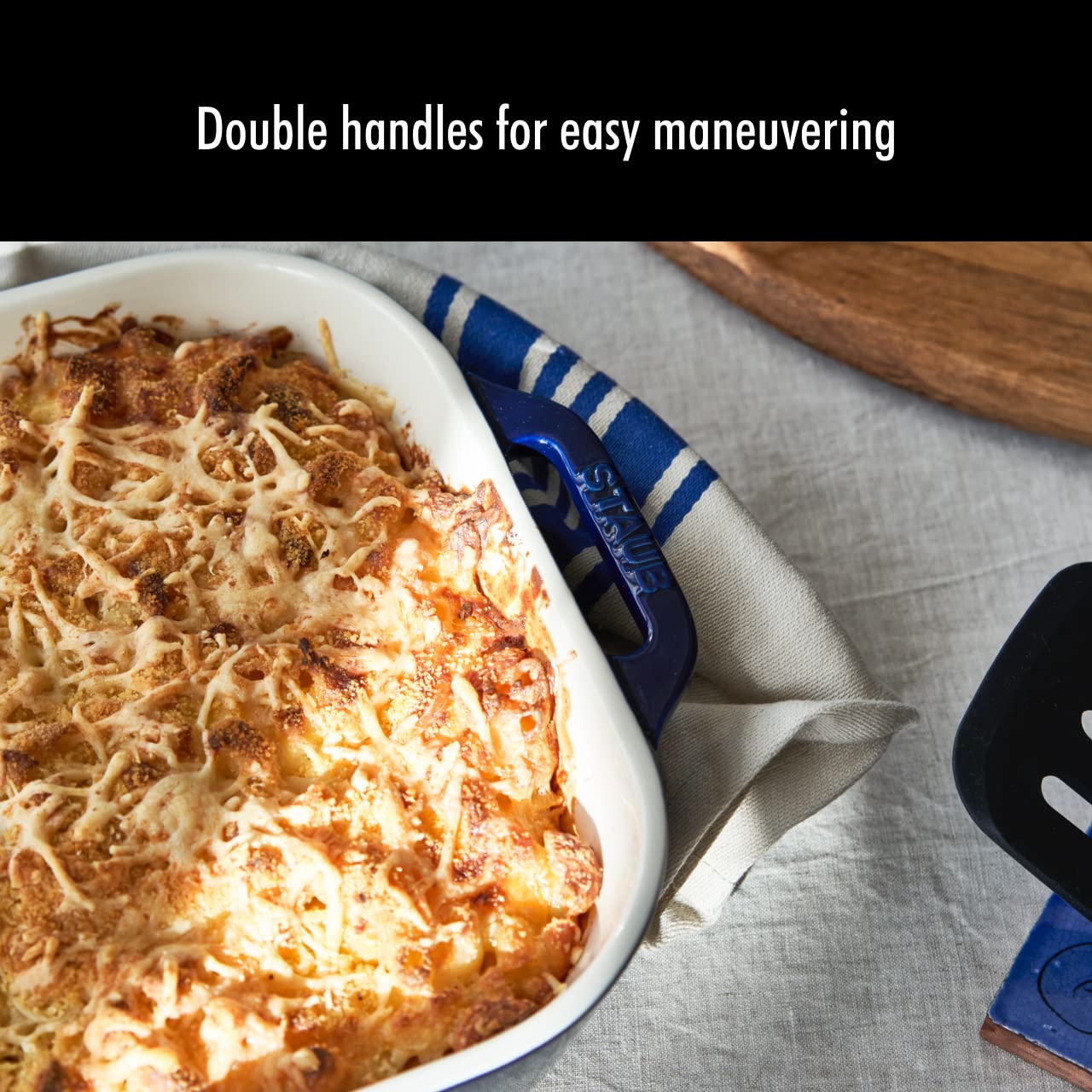 Staub small baker with single serving dessert highlighting portion flexibility